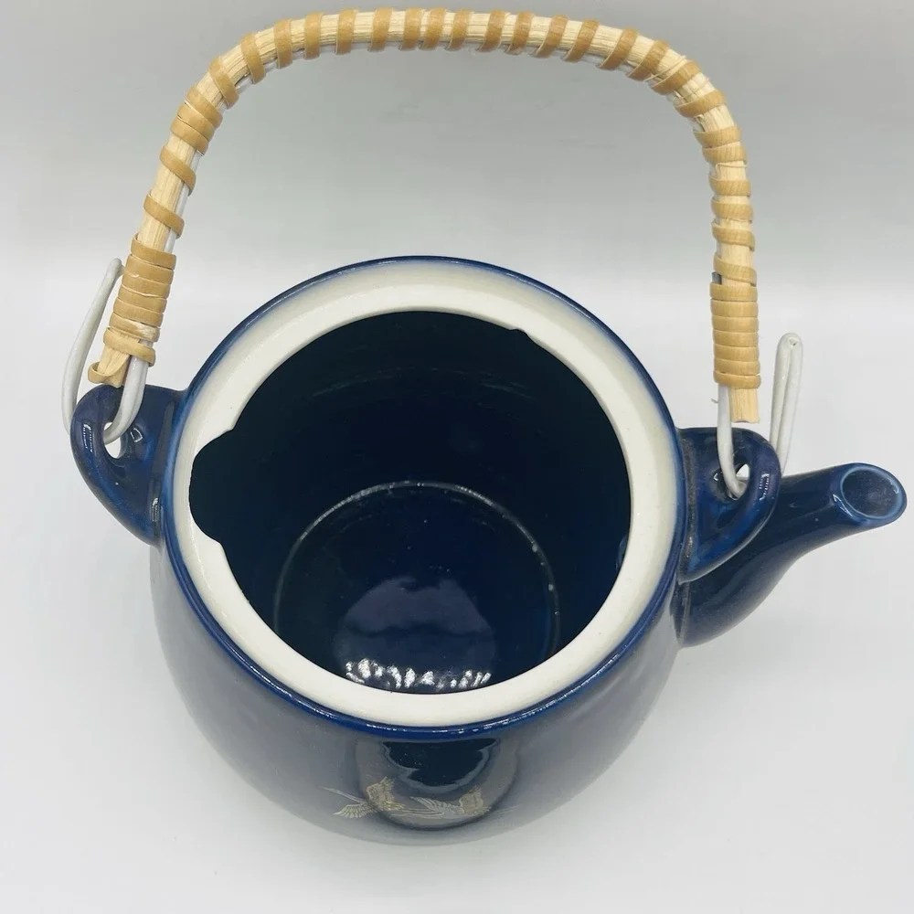 Vintage Japanese Cobalt Blue Tea Set With Gold Peacock Design - Teapot W/ 4 Cups
